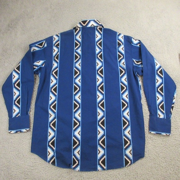 VTG Wrangler Mens Western Aztec Shirt size L Embroidered Shark‎ King Kong Gaucho - Picture 6 of 10